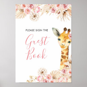 Blush Pink Boho Giraffe Baby shower Gastenboek Poster