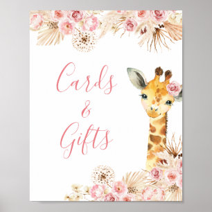 Blush Pink Boho Giraffe Baby shower Kaarten & Gesc Poster