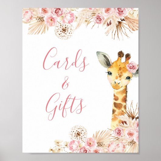 Blush Pink Boho Giraffe Baby shower Kaarten & Gesc Poster (Voorkant)