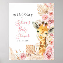 Blush Pink Boho Giraffe Baby shower Welkomstbord