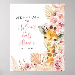 Blush Pink Boho Giraffe Baby shower Welkomstbord Poster