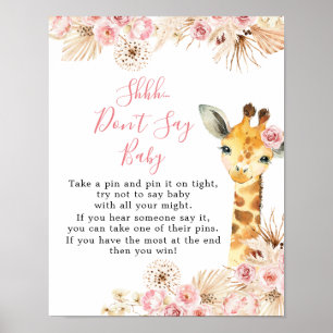 Blush Pink Boho Giraffe Baby shower Zeg niet Baby Poster