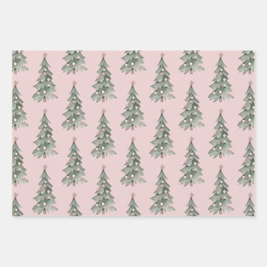 Blush Pink Boho Herten Kerstbomen Inpakpapier Vel (Voorkant 3)