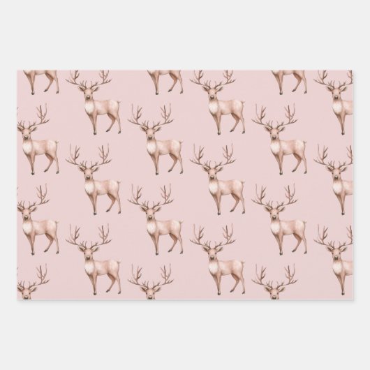 Blush Pink Boho Herten Kerstbomen Inpakpapier Vel (Voorkant)
