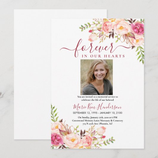 Blush Pink Boho Memorial Service Kaart (Voorkant / Achterkant)