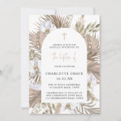 Blush Pink Boho Palm Floral Arch Baptisme Invitati Kaart (Voorkant)