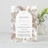 Blush Pink Boho Palm Floral Arch Baptisme Invitati Kaart (Staand voorkant)