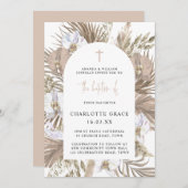 Blush Pink Boho Palm Floral Arch Baptisme Invitati Kaart (Voorkant / Achterkant)