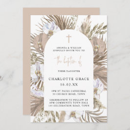 Blush Pink Boho Palm Floral Arch Baptisme Invitati Kaart