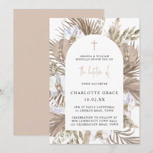 Blush Pink Boho Palm Floral Arch Baptisme Invitati Kaart