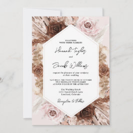 Blush Pink Boho Pampas Grass Floral Wedding Kaart