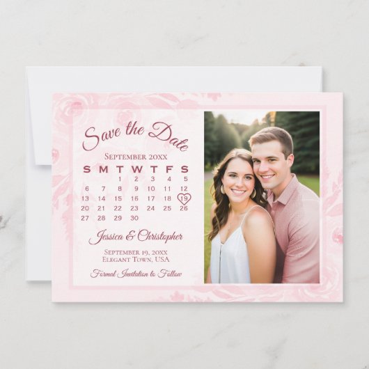 Blush Pink Boho Peonies Calendar & Photo Wedding Save The Date (Voorkant)