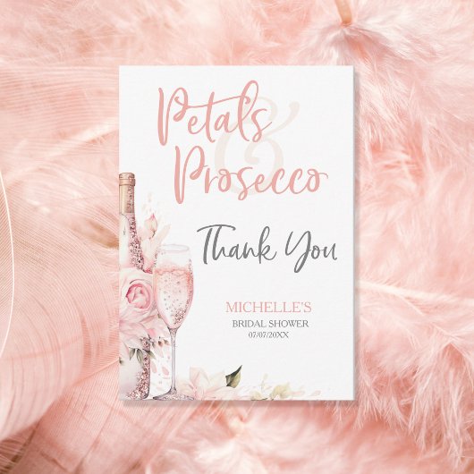 Blush Pink Boho Petals en Prosecco Floral Bedankkaart