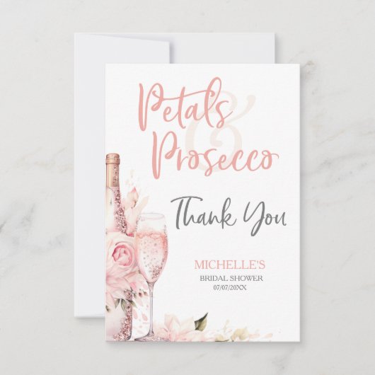 Blush Pink Boho Petals en Prosecco Floral Bedankkaart (Voorkant)