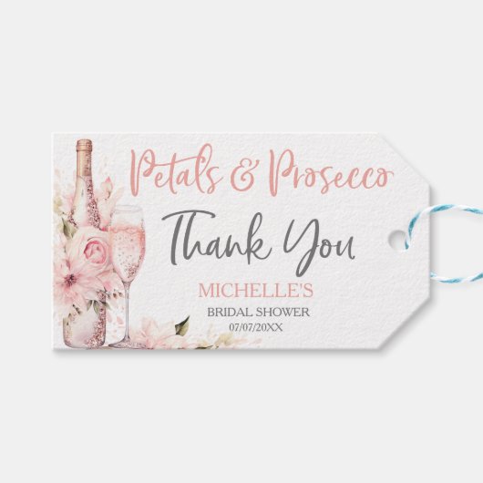 Blush Pink Boho Petals en Prosecco Floral Cadeaulabel (Voorkant (Horizontaal))