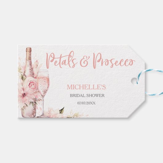 Blush Pink Boho Petals en Prosecco Floral Cadeaulabel (Voorkant (Horizontaal))