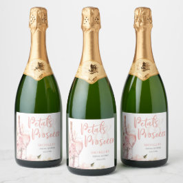 Blush Pink Boho Petals en Prosecco Floral Sparkling Wijnetiket
