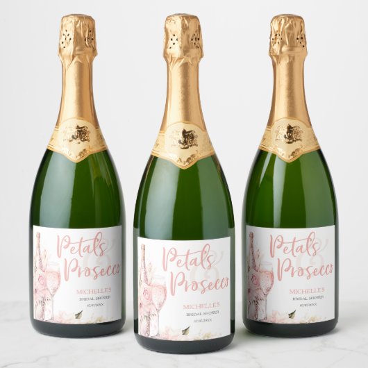Blush Pink Boho Petals en Prosecco Floral Sparkling Wijnetiket (Flessen)