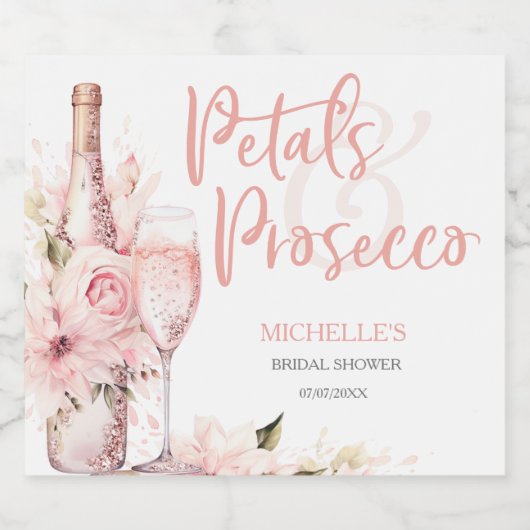Blush Pink Boho Petals en Prosecco Floral Sparkling Wijnetiket (Enkel label)