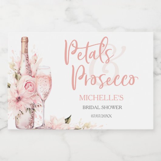 Blush Pink Boho Petals en Prosecco Floral Sparkling Wijnetiket (Enkel label)