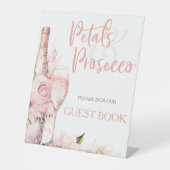 Blush Pink Boho Petals Prosecco Gastenboek Reclamebord Met Voetstuk (Voorkant)