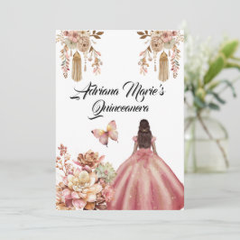 Blush Pink Boho Quinceanera Kaart