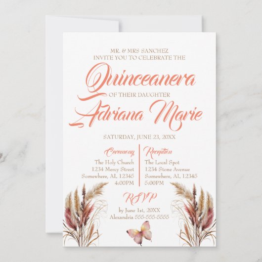 Blush Pink Boho Quinceanera Kaart (Achterkant)