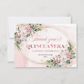 Blush Pink Boho Rose Gold Floral Quince Favor Card Bedankkaart (Voorkant)