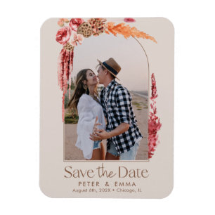 Blush Pink   Boho Save the Date Pampas Grass Photo Magneet