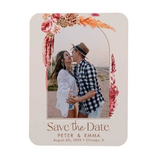 Blush Pink | Boho Save the Date Pampas Grass Photo Magneet (Verticaal)