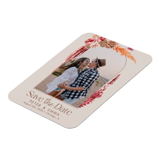 Blush Pink | Boho Save the Date Pampas Grass Photo Magneet (Linkerzijde)