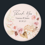 Blush PInk Boho Waterverf Floral bedankt Magn Magneet<br><div class="desc">Blush PInk waterverf Boho Floral Pampas Grass Wedding Gunnet</div>