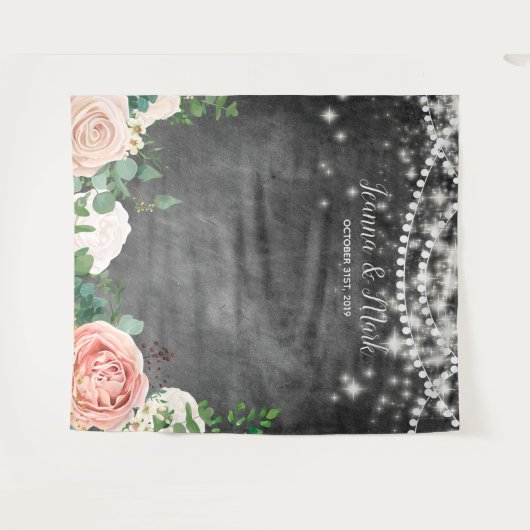 Blush Pink Boho Weddenschap Foto Booth Backdrop Wandkleed (Voorkant (horizontaal))