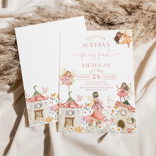 Blush Pink Boho Wildflower Fairy 1e verjaardag Kaart