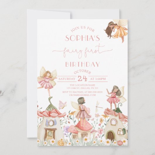 Blush Pink Boho Wildflower Fairy 1e verjaardag Kaart (Voorkant)