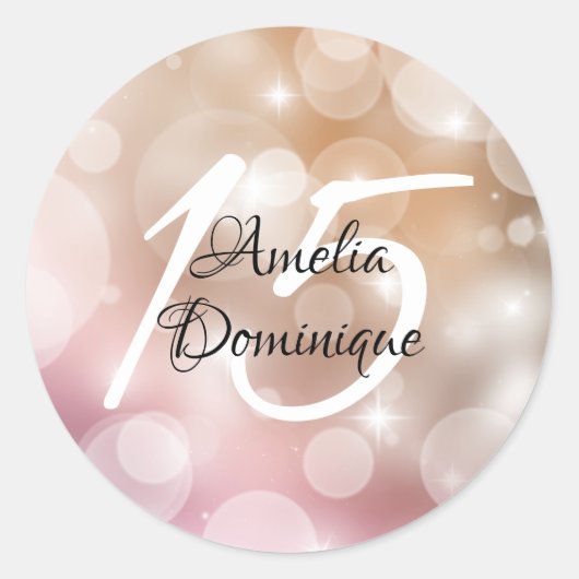 Blush Pink Bokeh Quinceanera Ronde Sticker (Voorkant)