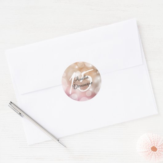 Blush Pink Bokeh Quinceanera Ronde Sticker (Envelop)