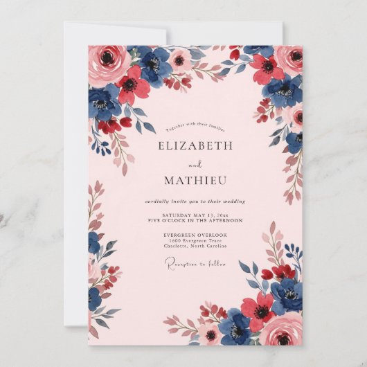 Blush Pink Bold Botanical Wedding Kaart (Voorkant)