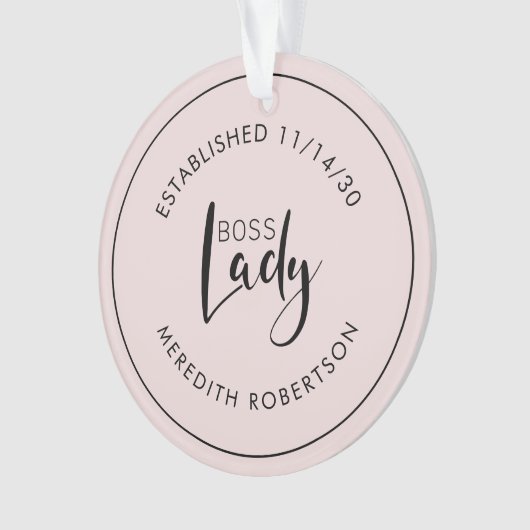 Blush Pink Boss Lady Logo Vastgestelde datum Ornament (voorkant)