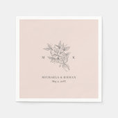 Blush Pink Botanical Monogram Elegant Huwelijk Servet (Voorkant)