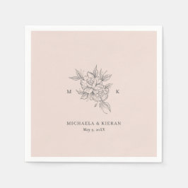 Blush Pink Botanical Monogram Elegant Huwelijk Servet