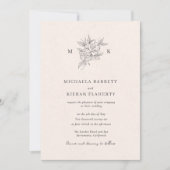 Blush Pink Botanical Monogram Wedding Invitation Kaart (Voorkant)