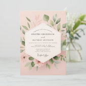 Blush Pink Botanical Romance Wedding Kaart (Staand voorkant)