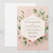 Blush Pink Botanical Romance Wedding Kaart (Voorkant / Achterkant)
