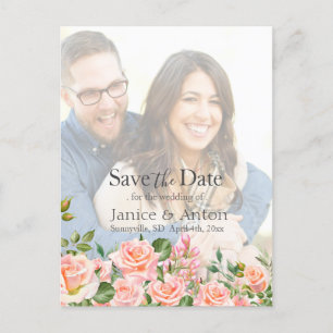 Blush Pink Botanical Save the Date Foto QR Code Briefkaart
