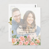 Blush Pink Botanical Save the Date Foto QR Code Briefkaart (Voorkant / Achterkant)