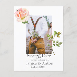 Blush Pink Botanical Save the Date Foto QR Code Briefkaart