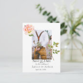 Blush Pink Botanical Save the Date Foto QR Code Briefkaart (Staand voorkant)