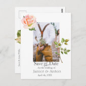 Blush Pink Botanical Save the Date Foto QR Code Briefkaart (Voorkant / Achterkant)