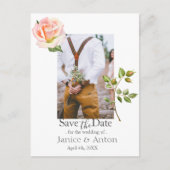 Blush Pink Botanical Save the Date Foto QR Code Briefkaart (Voorkant)